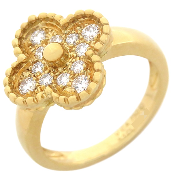 ヴァンクリーフアーペル Van Cleef & Arpels リング 指輪 ヴィンテージ アルハンブラ K18YG ダイヤモンド イエローゴールド #52(JP12) Au750 18金 12石 1