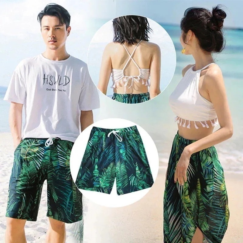 ペアルック　カップル　水着 ビキニ 3点セット＋男 サーフパンツ ビーチウエアメンズ レディース　海　温泉旅行　水着　新婚旅行　XSW73344