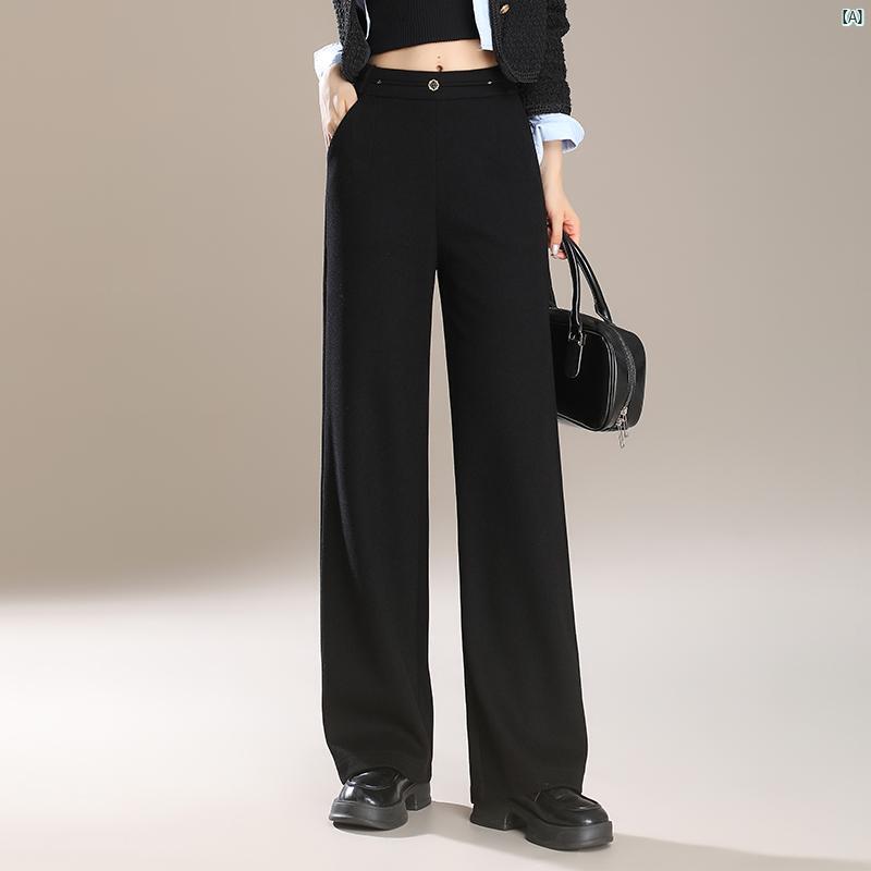 スーツ ワイド レッグ パンツ レディース 秋冬 ストレート 小柄 厚手 ドレープ カジュアル フロア レングス 長ズボン