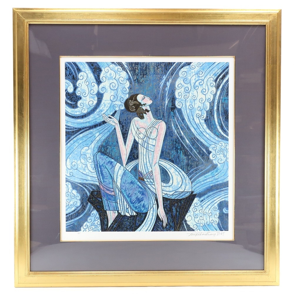 丁 紹光 TING SHAO KUANG ティン・シャオカン 『渓流の調べ』 リトグラフ AP 直筆サイン 絵画 _ 中古品 A-ランク