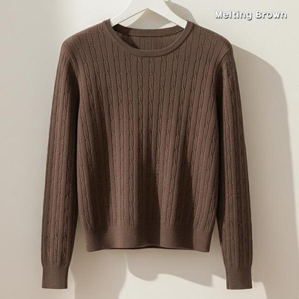 女性ラウンドネック ケーブルニット 長袖ニット IN30