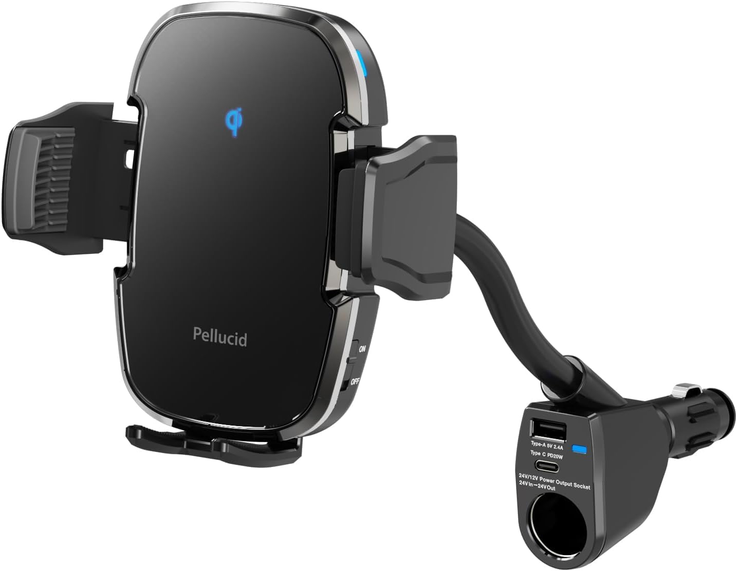 ペルシード(Pellucid) 車内用品 車載スマホホルダー 高速ワイヤレス充電 Qi正規認証品 自動開閉 キャパシタ内蔵 アクセサリー電源シガーソケット取付 PPH2303