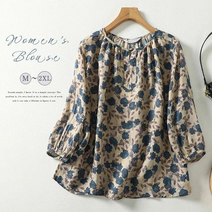 【20点セット】無料綿麻 ブラウス レディース 七分袖 プルオーバートップス ゆったり ロングｔシャツ 花柄 大きいサイズ ゆったり 春夏秋 大人可愛い きれいめ 体型カバー 総柄