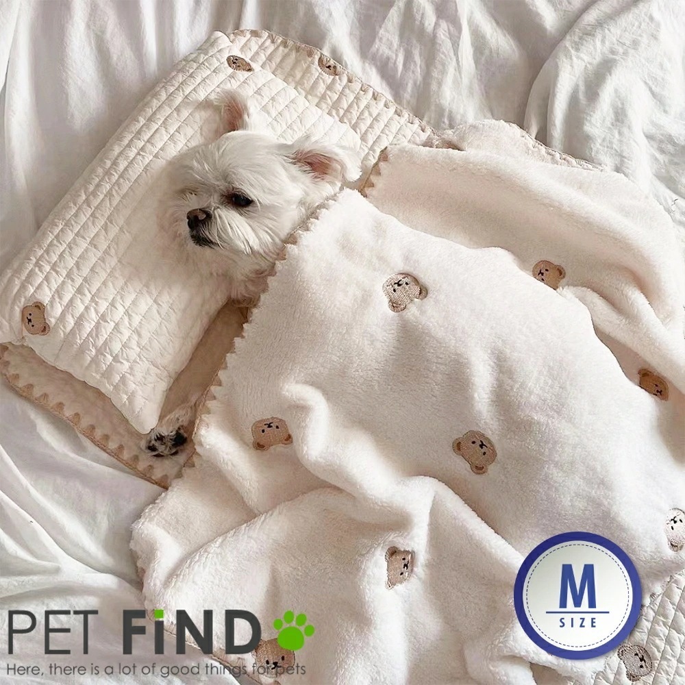 【２点３OO円OFF】犬 ペット Mサイズ くまさんのおやすみ3点セット 枕 マットス 布団 肌触り 快適 くま柄