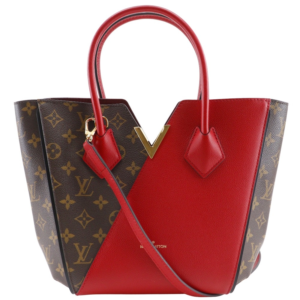 キモノPM 2WAYショルダー M41856 ハンドバッグ モノグラムキャンバス カーフ スリーズ 茶 赤 DU3166 レディース 中古品 Aランク