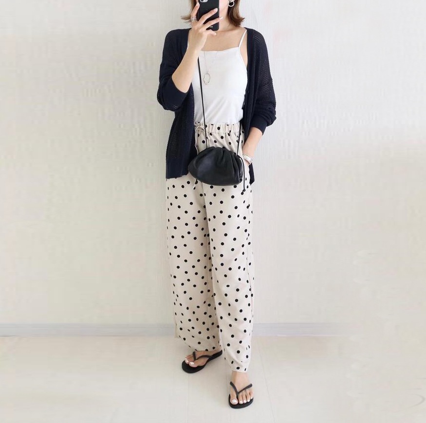 2025新作 シンプル 高級感 百掛け ワイドパンツ カジュアルパンツ ハイウエスト 水玉模様 モップパンツ スラックスパンツ ひんやりボトムス おしゃれヨガウェア スウェットパンツ