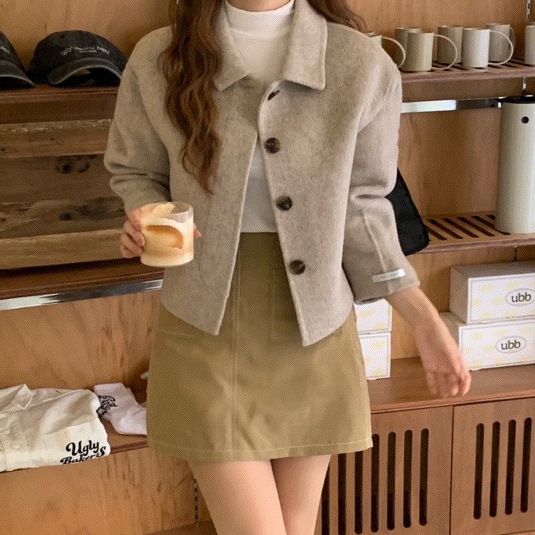 [ウール70*ハイクオリティ] ウール ヒドゥン ハンドメイド ショート コート CT カラー ウール jk ジャケット 冬