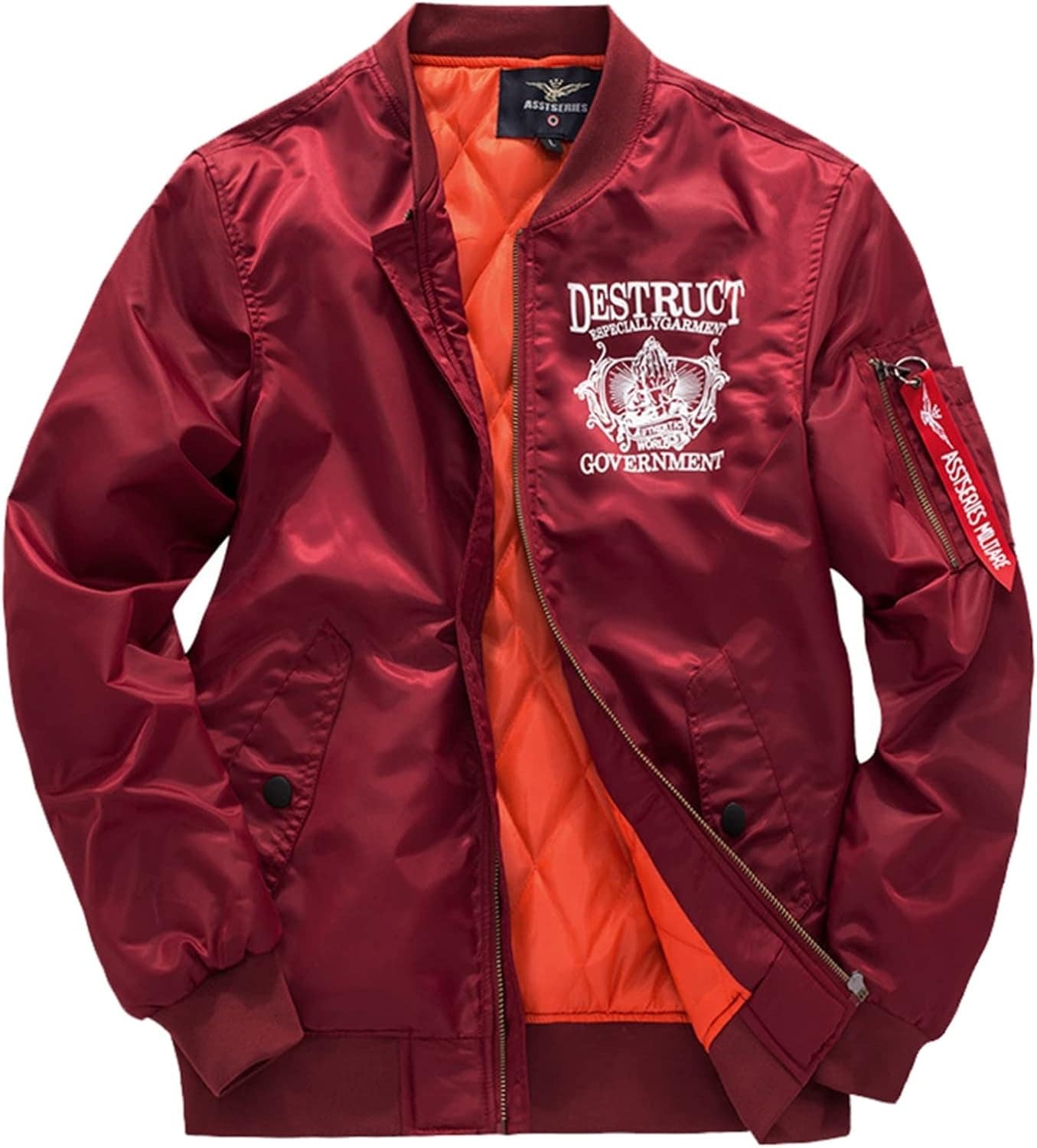 秋冬 フライトジャケット 中綿入り MA-1 ジャケット 厚手 立ち襟 中綿ジャケット 防寒着 アウター 冬服 ナイロン 光沢 プリント ブルゾン 大きいサイズ フィット お兄系 かっこいい