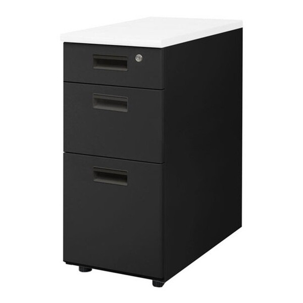 法人限定 Netforce LD-WD3SB-W-WH-BK 天板ホワイト 袖箱ブラック ナッツ 脇机 (3段 シリンダー錠) メーカー直送