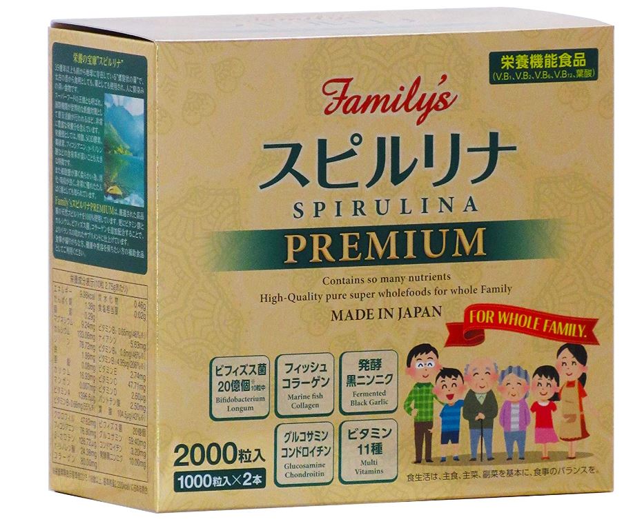 Family s SPIRULINA PREMIUM 1000粒2本 約６月分 天然スピルリナ ビタミン カルシウム ビフィズス菌 コラーゲン配合 スピルリナ ザ スピルリナex スピルリ
