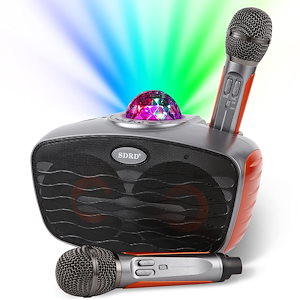 Bluetooth Karaoke Machine2つのワイヤレスマイクを備えたポータブルサウンドシステムディスコイブニングライトUSB/TFカード/自宅の入り口を備えたスピーカーホームパーテ