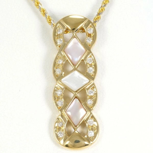 K18 18金 YGWG ネックレス シェル ダイヤ 0.16 カード鑑別書 ジュエリー 中古