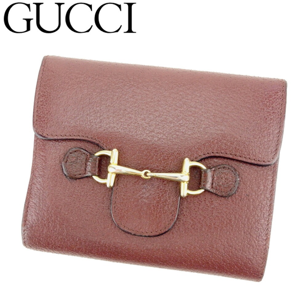 三つ折り 財布 ホースビット ブラウン ゴールド 中古