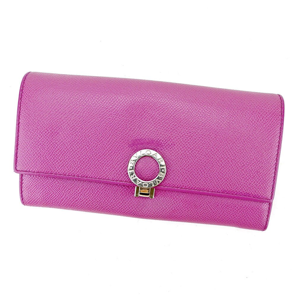 長財布 ファスナー付き 財布 ブルガリブルガリ パープル シルバー 中古