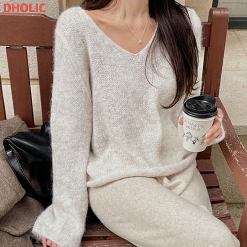 ウール混Vネック長袖ルーズニット・1939480