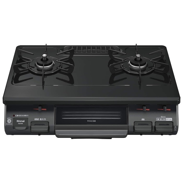 ガスコンロ 60cm 水無し片面焼グリル 左強火力 プロパンガス用 ブラック KG67BKL-LPG