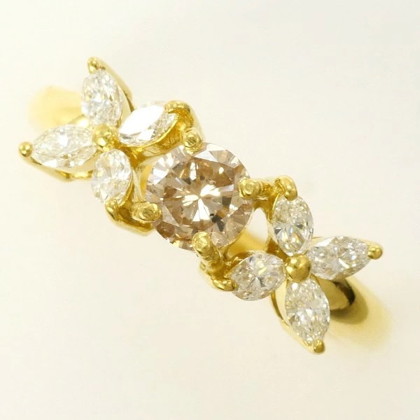 K18 18金 YG リング 12号 ブラウンダイヤ 0.428 ダイヤ 0.46 鑑定書 中古