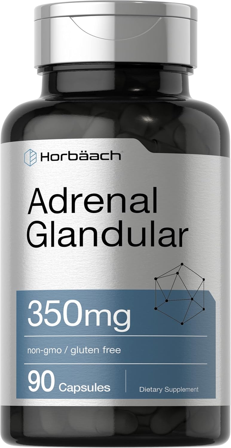 Raw Adrenal Glandular 350 mg 90 Capsules Non-GMO, Gluten Free Supplement by Horbaach