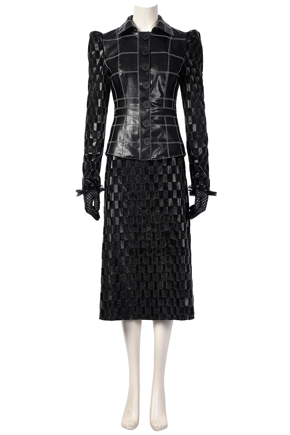 黒白魔女 クルエラドヴィル 黒スーツ コスプレ衣装 コスチューム 合皮 仮装 ハロウィン イベント