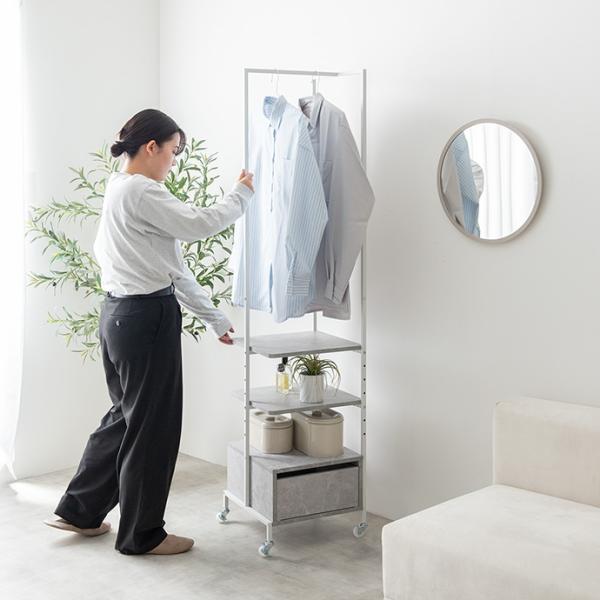 ハンガーラック キャスター 洋服掛け おしゃれ ナチュラルモダン ワードローブ 木製 棚 クローゼット 衣類収納 引き出し 幅40cm