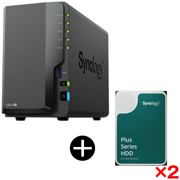 DS224+ DiskStation 2ベイコンパクトNAS + HAT3300-4T 3.5インチ内蔵HDD(4TB・SATA) ×2 セット