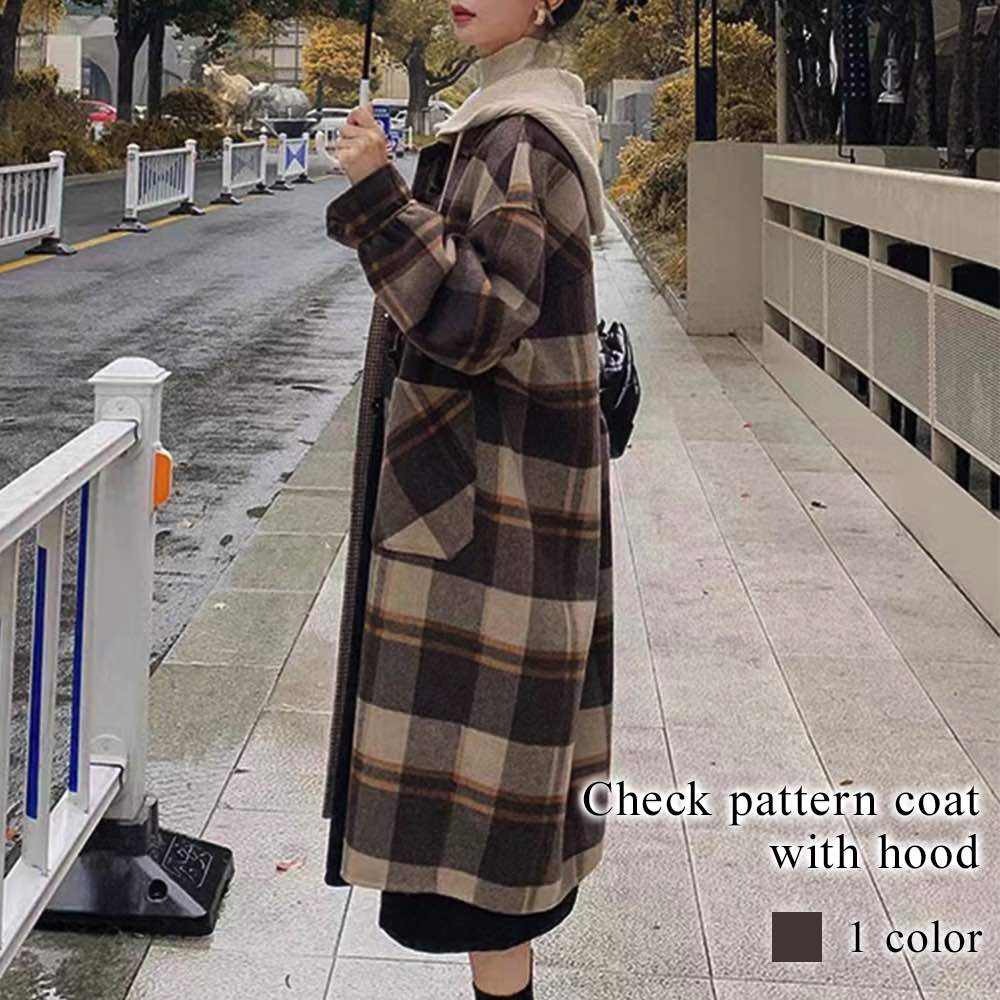 ステンカラーコート レディース フード付きチェック柄コート スタンドカラーコート 厚手 春 コート 人気 アウター トレーナー ピーコート 大きいサイズ チェスターコート コーデ 冬 トレンチコート 12,371円