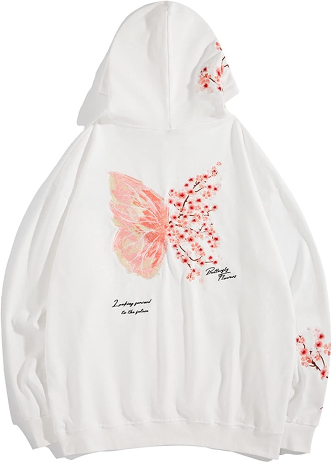 メンズ レディース 長袖 パーカー 刺繍 梅の花 胡蝶柄 個性的 ペアルック 柔らかい ビッグシルエット ストレッチ 保温性 吸汗 丈長め カジュアル クール オシャレ トップス 体型パカー プルオー
