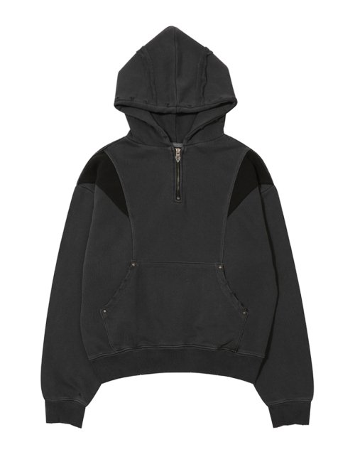 Tシャツ・カットソー [L.E.E.Y] EMBROIDERED CUT-OFF HOODIE CHARCOAL