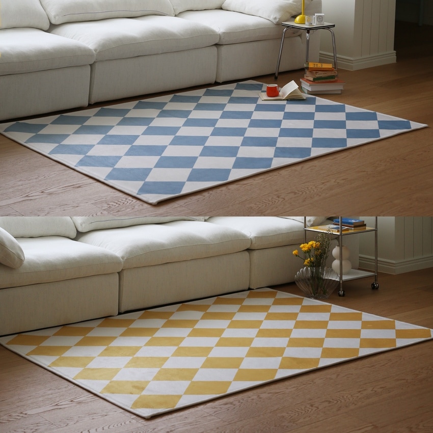 ほこりのないチェックムードタイルインテリア四季ミニリビングルームカーペットラグ 2 Color