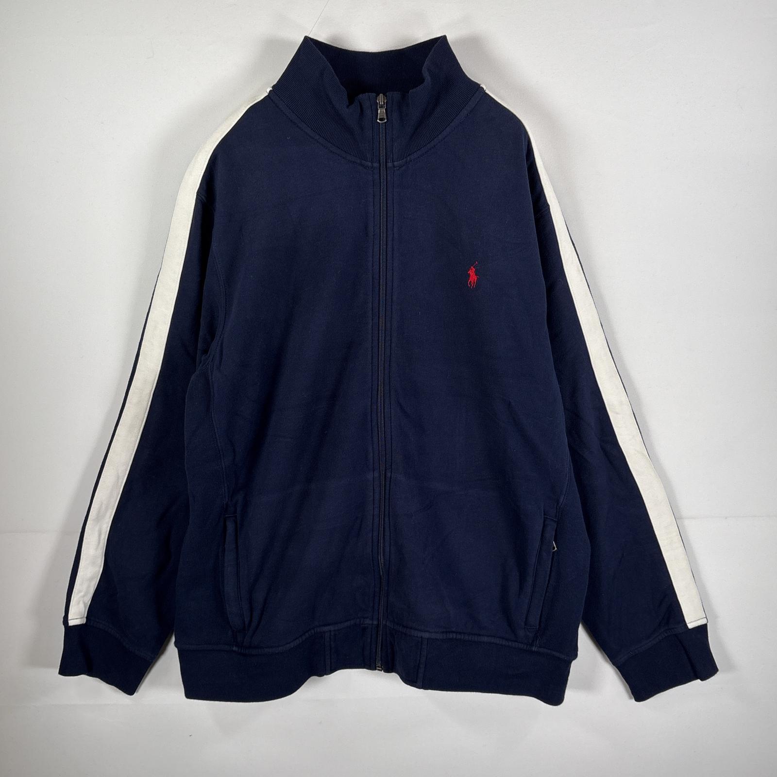 古着 90s/90年代 ポロバイラルフローレン Polo by Ralph Lauren トラックジャケット フルジップ 刺繍ロゴ XL ネイビー メンズ