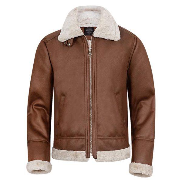 冬のボックスフィットハイネックベルテッドジップアップムートンジャンパージャケット