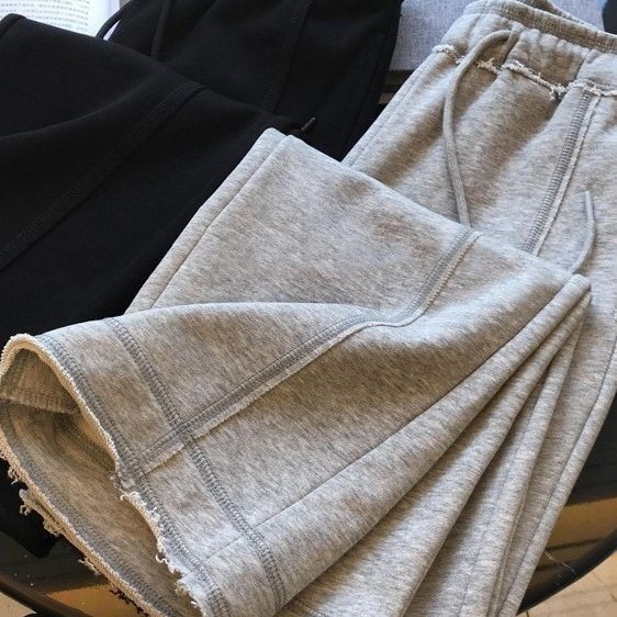 数秒で長い脚になります！上半身は巨大でスリムに見えます春と夏の新しいハイウエストドローストリングワイドレッグウールカジュアルパンツのための