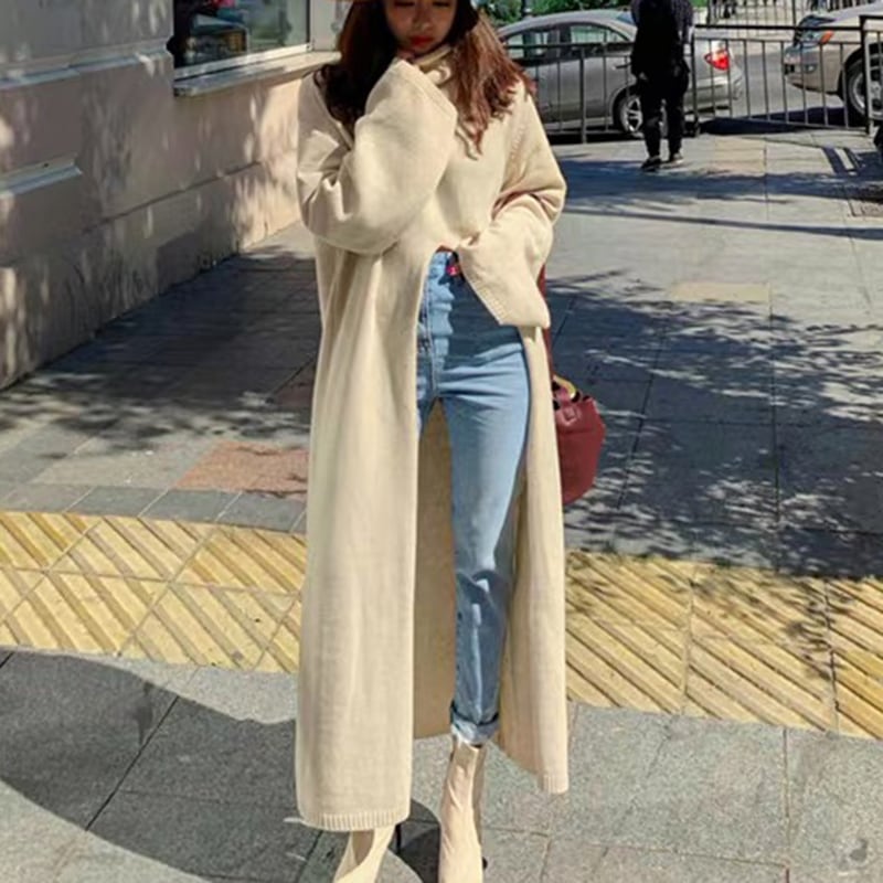 【送料無料】レディース コート ジャケット スロング丈 ハイネック ルーズ セーター