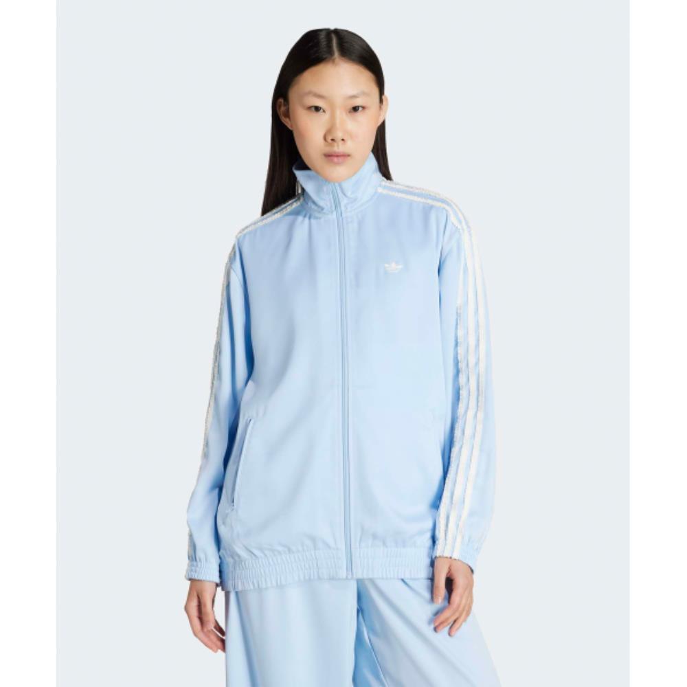 adidas Satin Ruffle Track Top Clear Sky KC8811