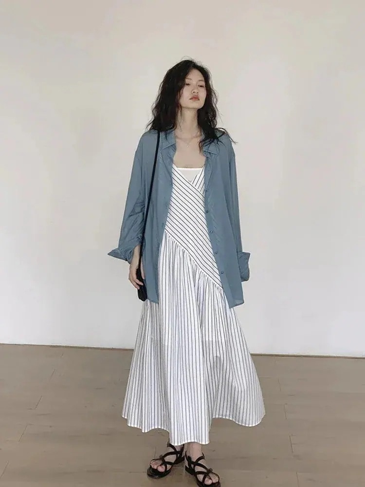 着痩せ サロペット 2024 百掛け カジュアルなストライプのキャミソールワンピースパンツ夏のワイドレッグストラップタイツオールインワンセットアップサロペット