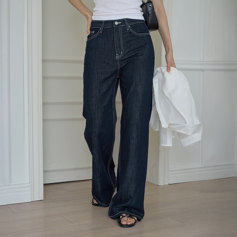 エイテンホワイトステッチデニムワイドパンツ