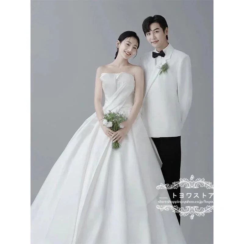 送料無料 ウエディングドレスロングドレス結婚式二次会花嫁結婚式ドレス白韓国風披露宴ビスチェタイプブライダルAラインドレスフォーマル前撮り