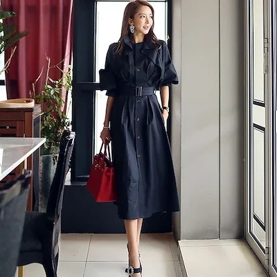 女性 2025秋 ハイエンドな気質詰め襟腰 中 長いゆったりしたコート