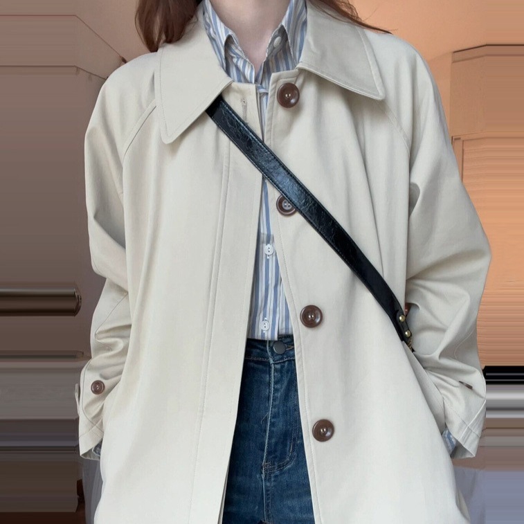 2025 新しい秋の日本スタイルのウインドブレーカージャケット女性のミドル丈スタイル小柄な気質カジュアル今年人気のコート