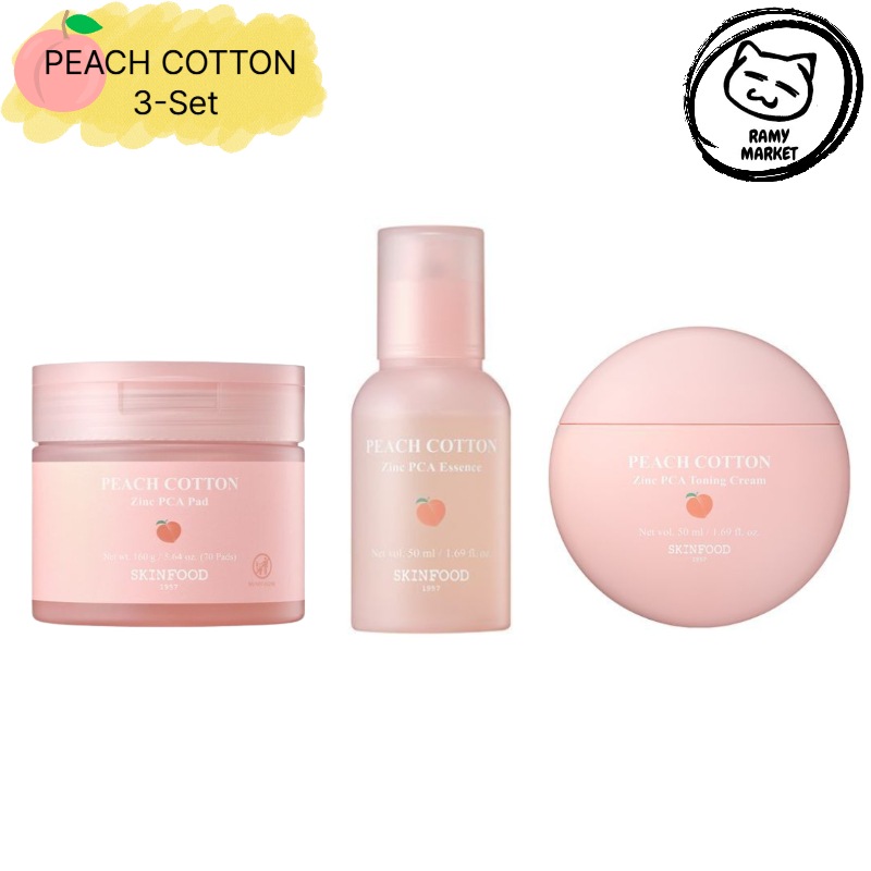 [NEW] SKINFOOD スキンフード ピーチポソン 3点セット (トナーパッド70枚+エッセンス50ml+クリーム50ml) / PEACH COTTON 3-Set (Toner Pad+Es