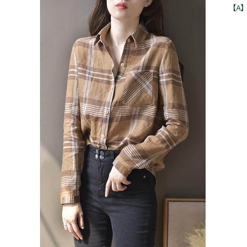 レディース　　シャツ　トップス チェック シャツ レディースジャケット 春秋 品 高級 軽量 高級小 トップス 長袖 リネンシャツ 5,635円