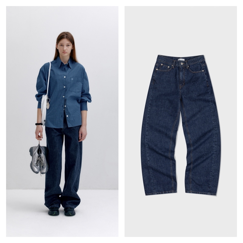 【LOW CLASSIC】 WIDE-LEG JEANS : DARK BLUE