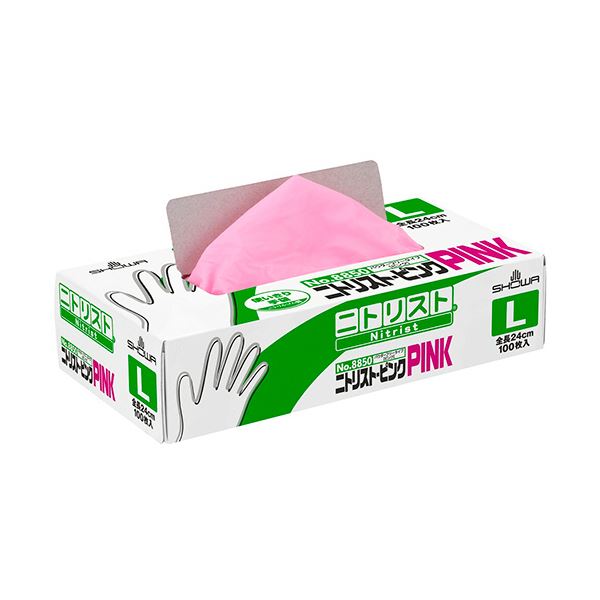 （まとめ） ショーワグローブNo.8850 ニトリスト/ピンク パウダーフリー L #8850-L 1箱（100枚） [x3セット]
