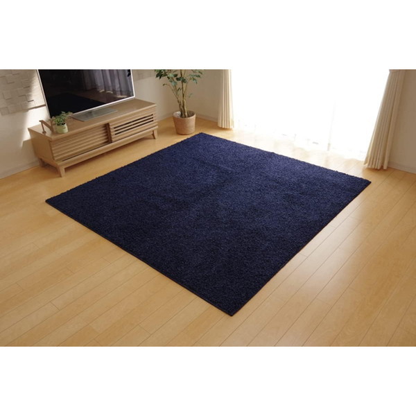 1340790192003 ラグ カーペット 3畳 防炎 抗菌 防臭 防ダニ シャギー タフト 国産 無地 シャンゼリゼ ネイビー 190×240cm メーカー直送