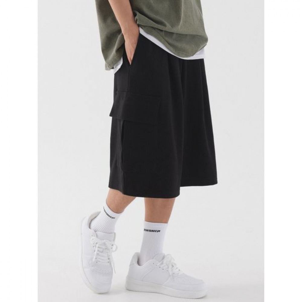 [Pianer] ワイドカーゴスウェットバミューダパンツ (ブラック)