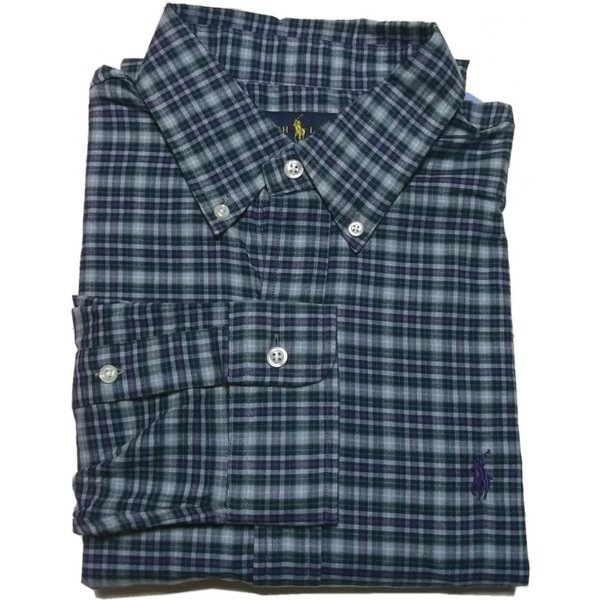 長袖 ワンポイント ボタンダウンシャツ ブルー PR2-1065