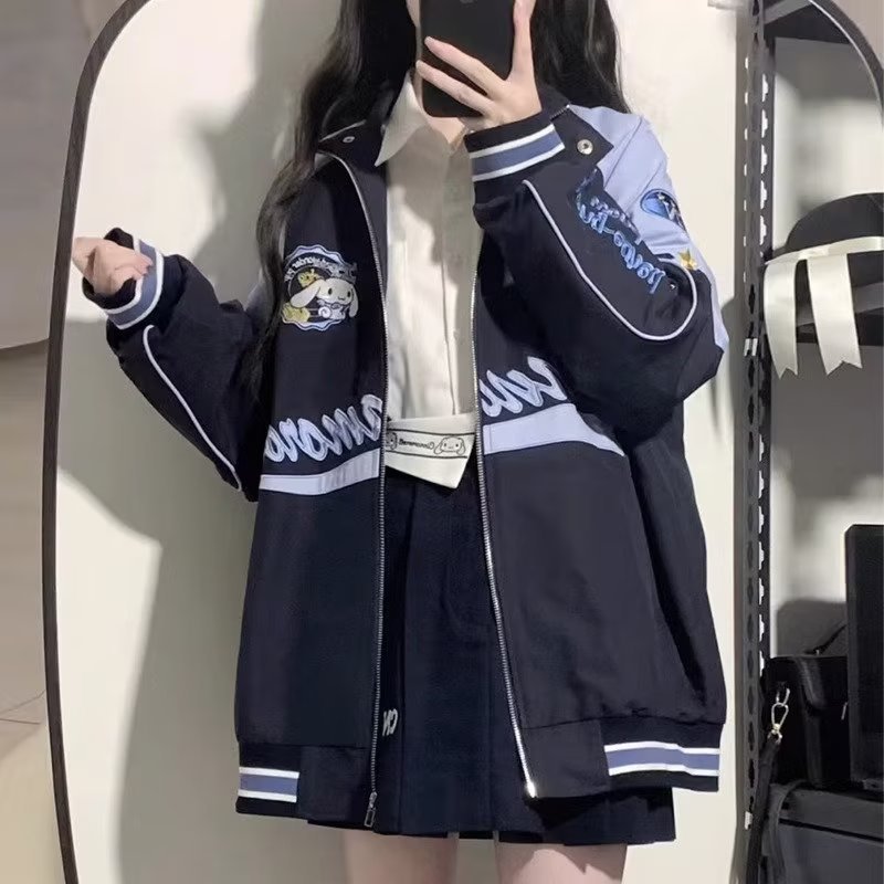 アメリカンレトロルーズブラックジャケットスタジャンレディース新作オーバーサイズトップス