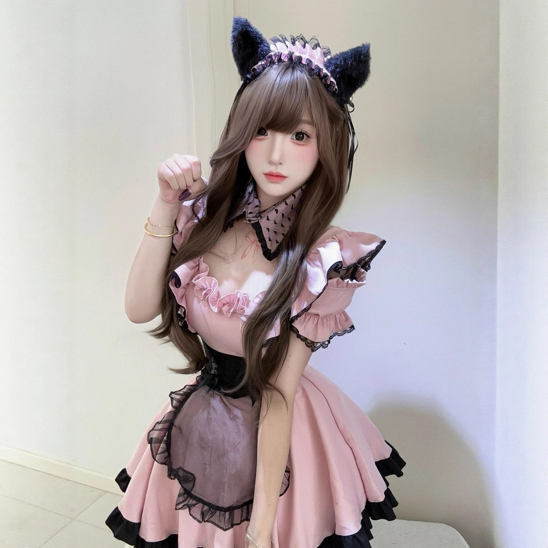 新しい日系可愛いメイド服COS甘い少女レースキャットメイド制服スーツロリータワンピース