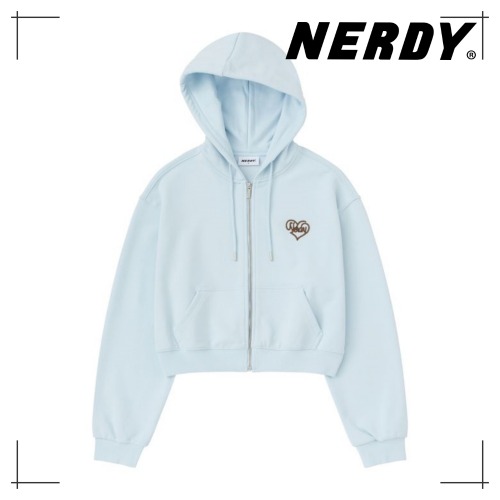 NERDY 公式正規品 womans スフレクロップ フーディー ジップアップ(25SS) (Cream/Soft Blue) 韓国ファッション