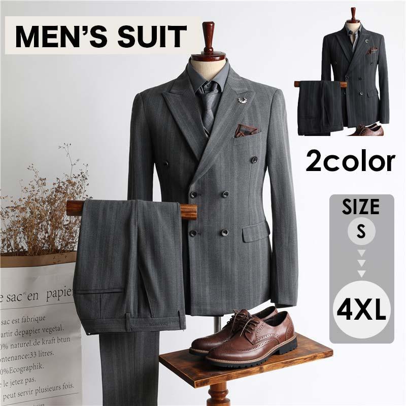 メンズ スーツ 2つボタン ストライプ ビジネススーツ フォーマル 紳士服 二次会 結婚式 卒業式 入学式 面接 通勤 礼服 オールシーズン対応 上下セット 9,472円